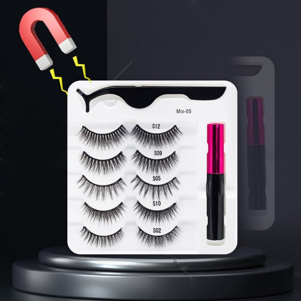 Magnetic Eyelashes, Waterproof Liquid Eyeliner With Tweezer Makeup Set
