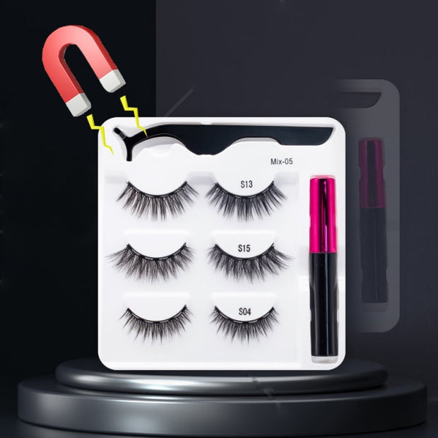 Magnetic Eyelashes, Waterproof Liquid Eyeliner With Tweezer Makeup Set