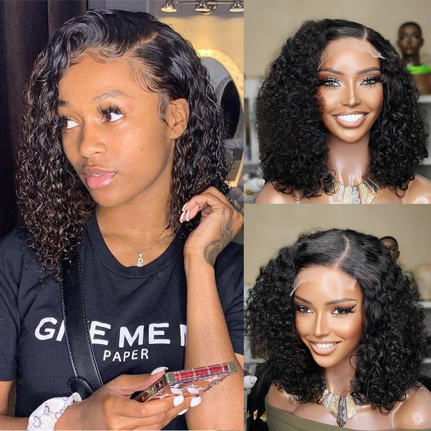 Water Wave Short Bob Curly Wig 13x4 Lace Frontal Wigs