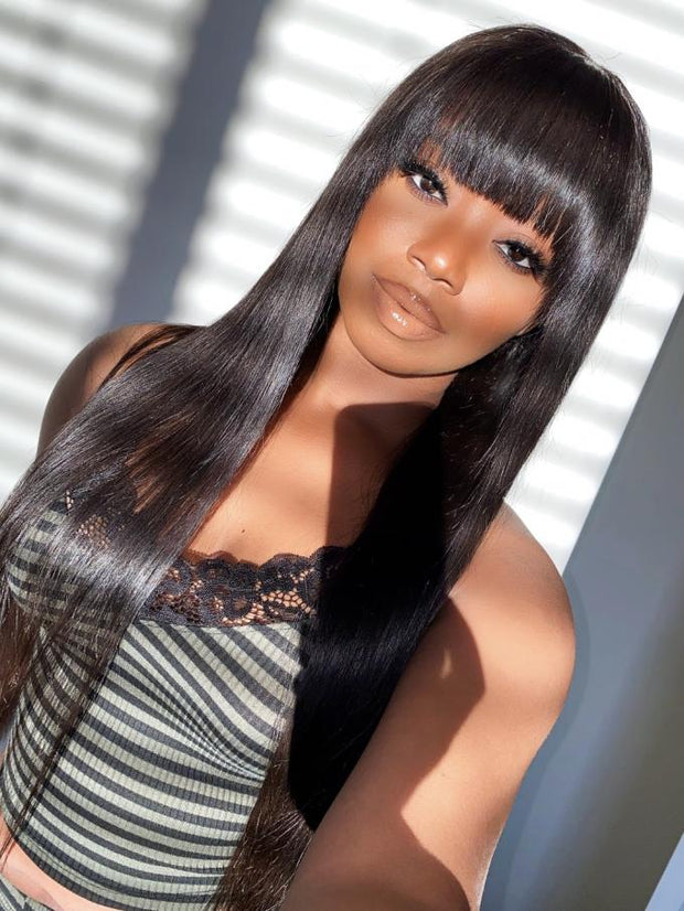 Remy Straight Wig With Bangs