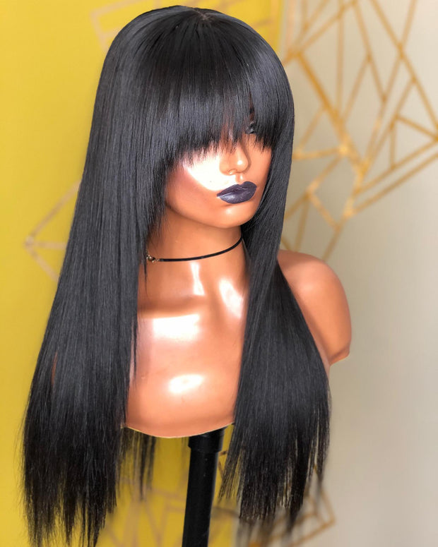 Remy Straight Wig With Bangs