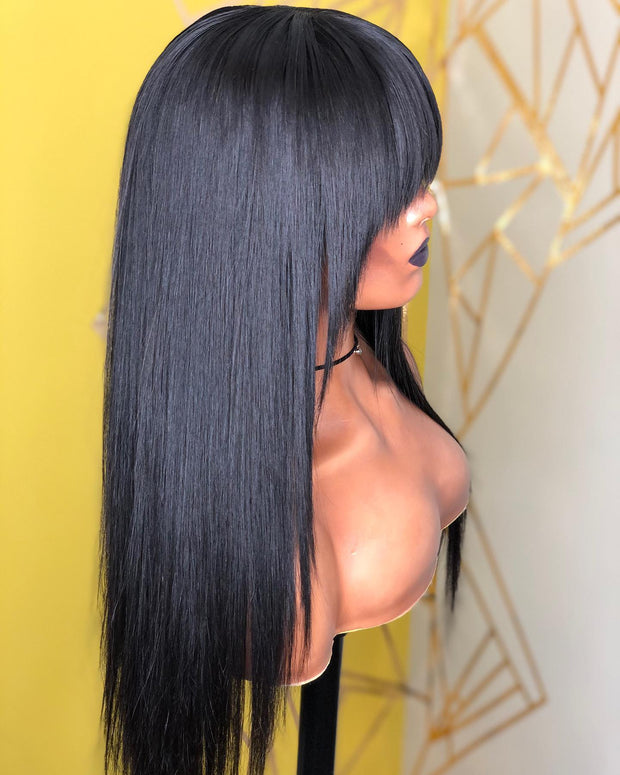 Remy Straight Wig With Bangs